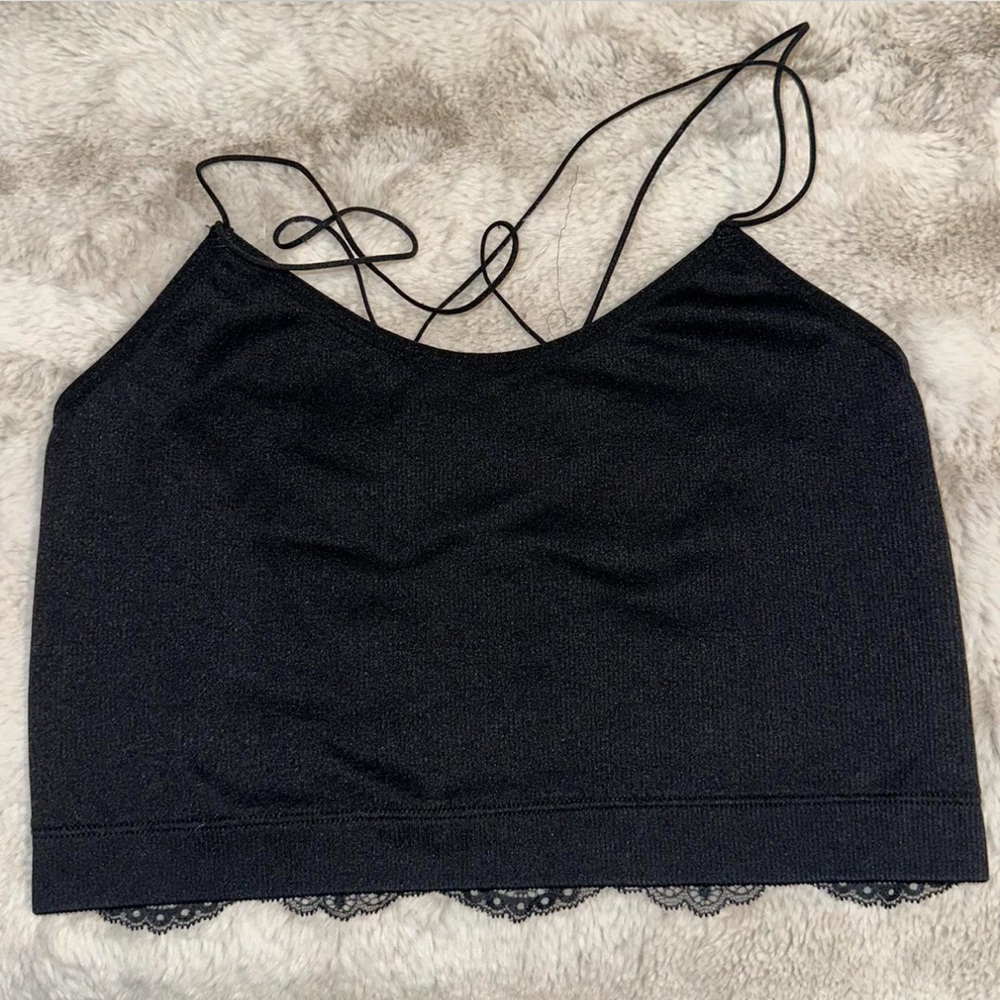 Black Cropped Tank top, Lace Back